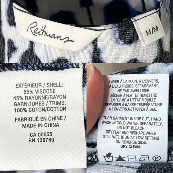 Reitmans Basic Blouse Size M double layer, White and blue, cotton straps, casual - Picture 7 of 7